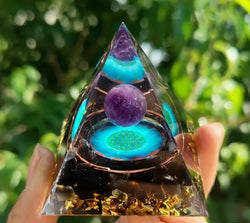 Amethyst natural stone Pyramid. Or gone pyramid for positive energy and success. It opens chakra, gives wisdom and wealth