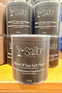 Blend of sea salt flakes with activated carbon (black salt)